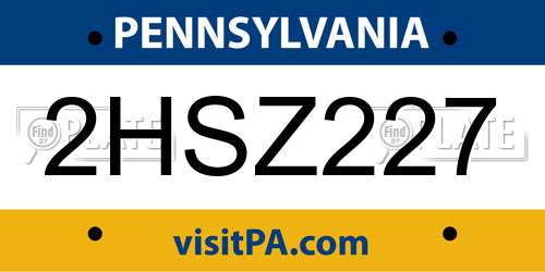 2HSZ227 Pennsylvania License Plate