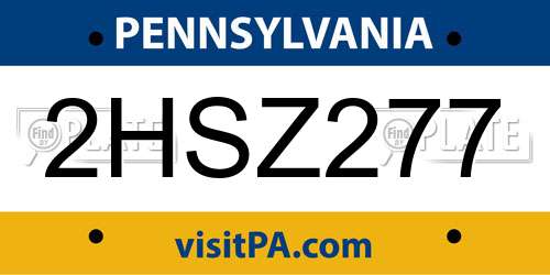 2HSZ277 Pennsylvania License Plate