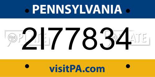 2I77834 Pennsylvania License Plate