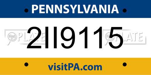 2II9115 Pennsylvania License Plate