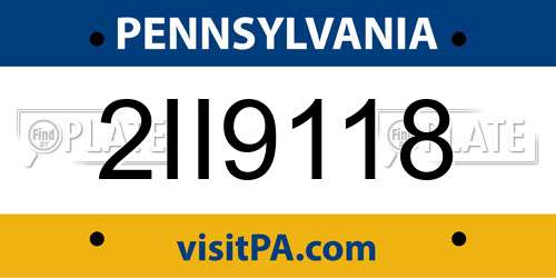 2II9118 Pennsylvania License Plate