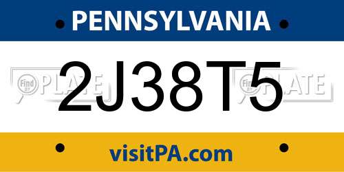 2J38T5 Pennsylvania License Plate