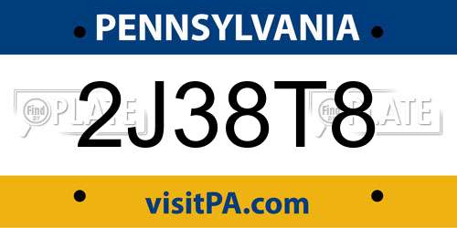 2J38T8 Pennsylvania License Plate