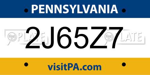 2J65Z7 Pennsylvania License Plate