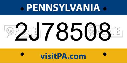 2J78508 Pennsylvania License Plate