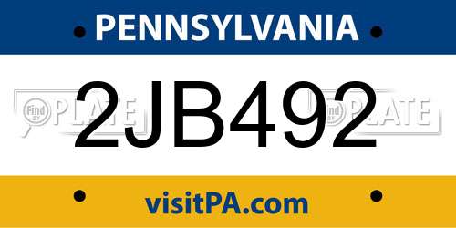 2JB492 Pennsylvania License Plate