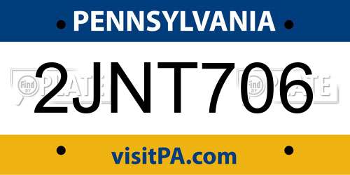 2JNT706 Pennsylvania License Plate