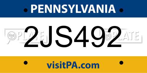 2JS492 Pennsylvania License Plate