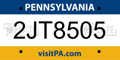 2JT8505 Pennsylvania License Plate