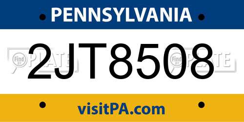 2JT8508 Pennsylvania License Plate