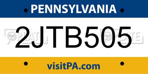 2JTB505 Pennsylvania License Plate