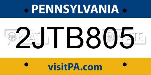 2JTB805 Pennsylvania License Plate