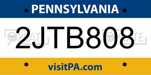 2JTB808 Pennsylvania License Plate