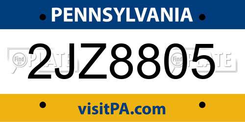 2JZ8805 Pennsylvania License Plate