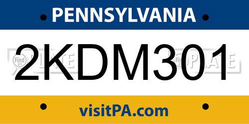 2KDM301 Pennsylvania License Plate