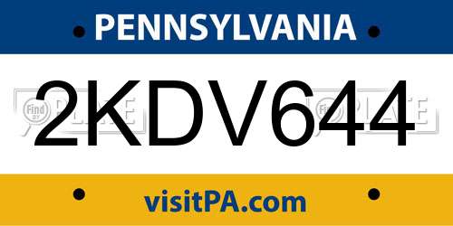2KDV644 Pennsylvania License Plate