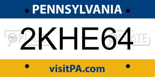 2KHE64 Pennsylvania License Plate