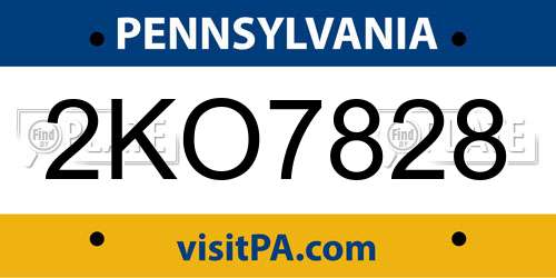 2KO7828 Pennsylvania License Plate