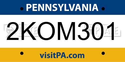 2KOM301 Pennsylvania License Plate