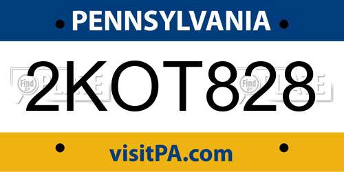 2KOT828 Pennsylvania License Plate