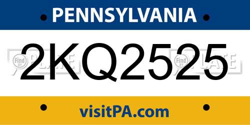 2KQ2525 Pennsylvania License Plate