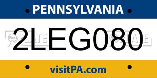 2LEG080 Pennsylvania License Plate