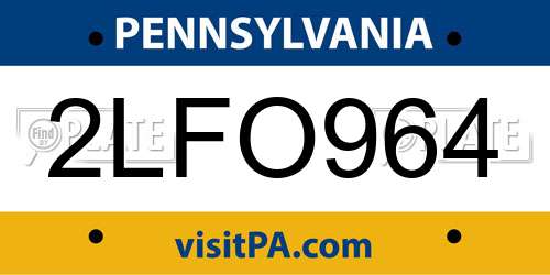 2LFO964 Pennsylvania License Plate