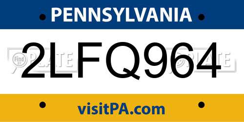 2LFQ964 Pennsylvania License Plate