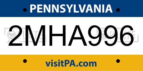 2MHA996 Pennsylvania License Plate