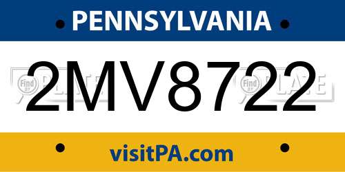 2MV8722 Pennsylvania License Plate