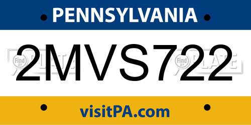 2MVS722 Pennsylvania License Plate