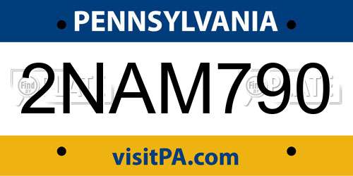2NAM790 Pennsylvania License Plate