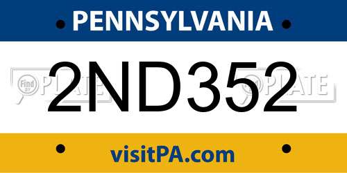 2ND352 Pennsylvania License Plate