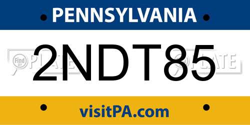 2NDT85 Pennsylvania License Plate