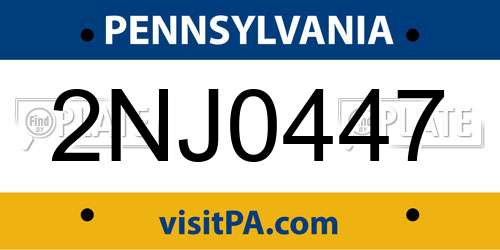2NJ0447 Pennsylvania License Plate