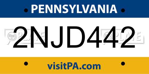 2NJD442 Pennsylvania License Plate