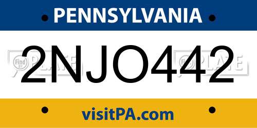 2NJO442 Pennsylvania License Plate