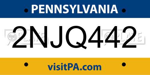 2NJQ442 Pennsylvania License Plate