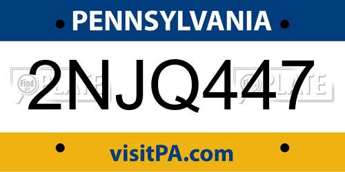 2NJQ447 Pennsylvania License Plate