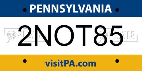 2NOT85 Pennsylvania License Plate