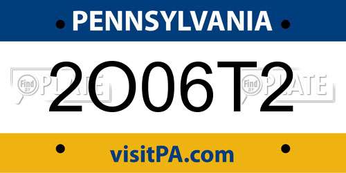2O06T2 Pennsylvania License Plate