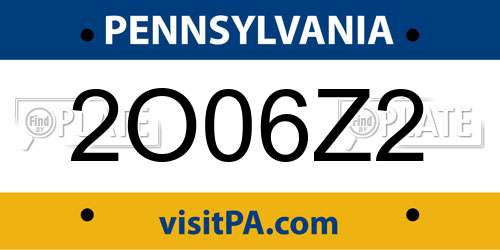2O06Z2 Pennsylvania License Plate