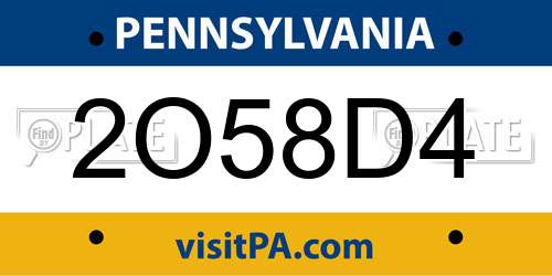 2O58D4 Pennsylvania License Plate