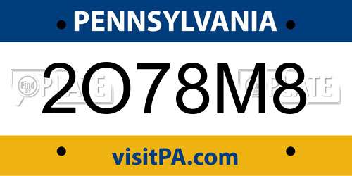 2O78M8 Pennsylvania License Plate