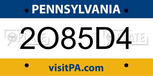 2O85D4 Pennsylvania License Plate