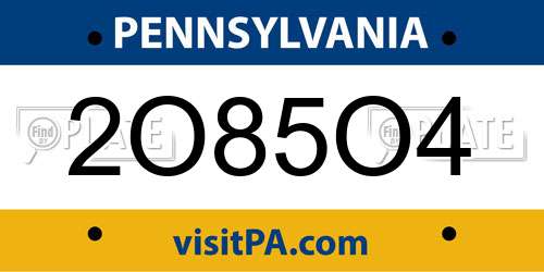 2O85O4 Pennsylvania License Plate