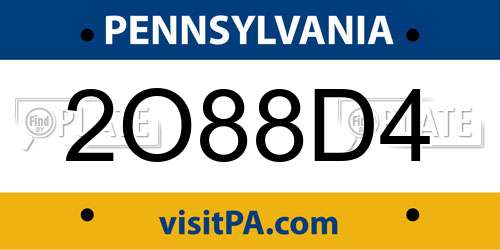 2O88D4 Pennsylvania License Plate