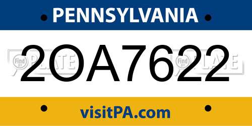 2OA7622 Pennsylvania License Plate