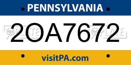 2OA7672 Pennsylvania License Plate