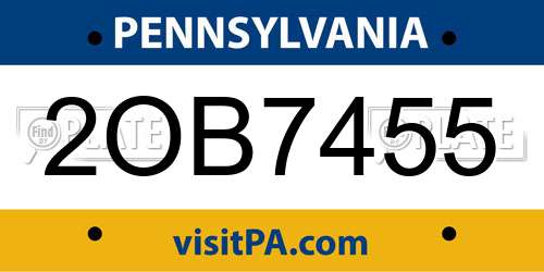 2OB7455 Pennsylvania License Plate